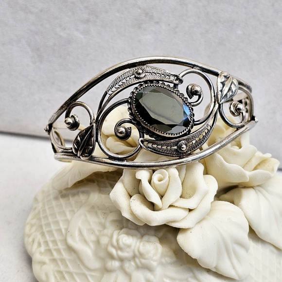 Danecraft Sterling Hematite Cuff Bracelet Vintage - Picture 7 of 15